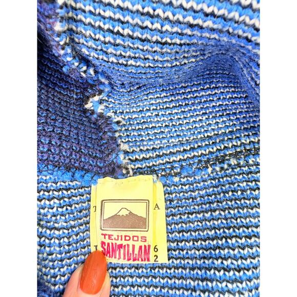 Vintage Tejidos Ruminahui Orca All Over Print Blue Wool Jacket Full Zip Size L - Picture 4 of 7